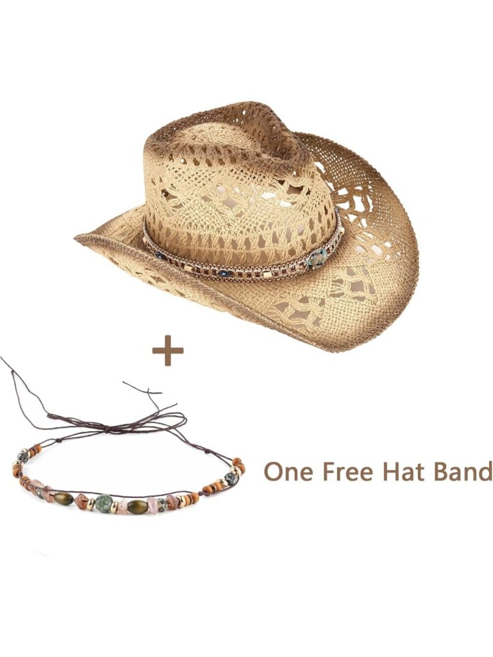 New Men's Women's Straw Cowboy Hat Cowgirl Woven Sun Hat Western Cowboy Hat - Picture 4 of 6